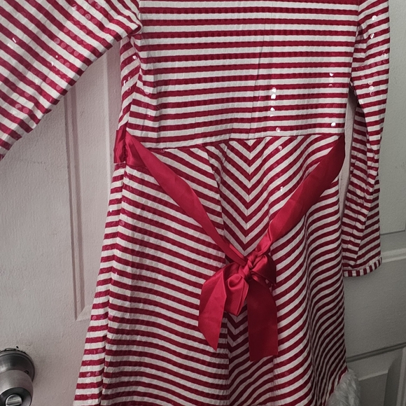 GIRLS BONNIE JEAN RED WHITE CANDY CANDY STRIPED SANTA DRESS  FAUX FUR SIZE  14 - Picture 8 of 8